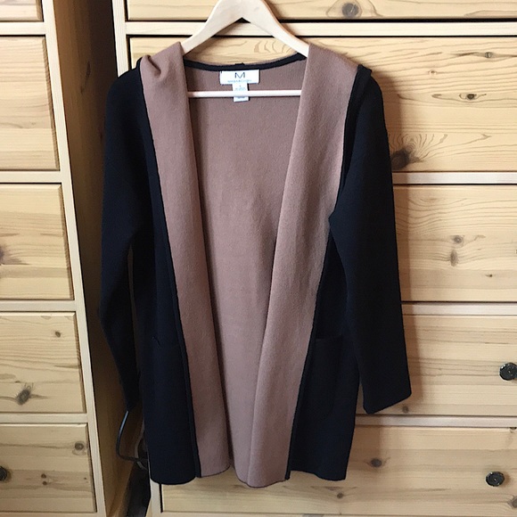 Magaschoni Black and Nude Hooded Cardigan Size Small